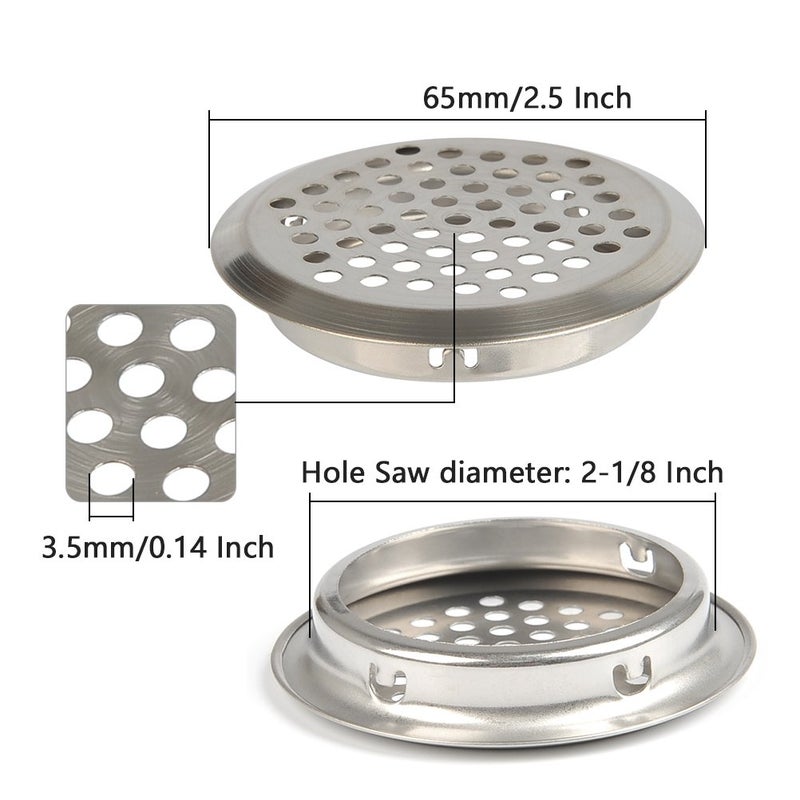 FOCCTS 20PCS 2-1/8 Inch(53mm) Circular Soffit Vent, Stainless Steel Round Soffit Vent Mesh Hole Louver, Circular Mesh Hole Air Vents for Kitchen, Bathroom, Cabinet, Wardrobe, Shoe Cabinet - Image 2